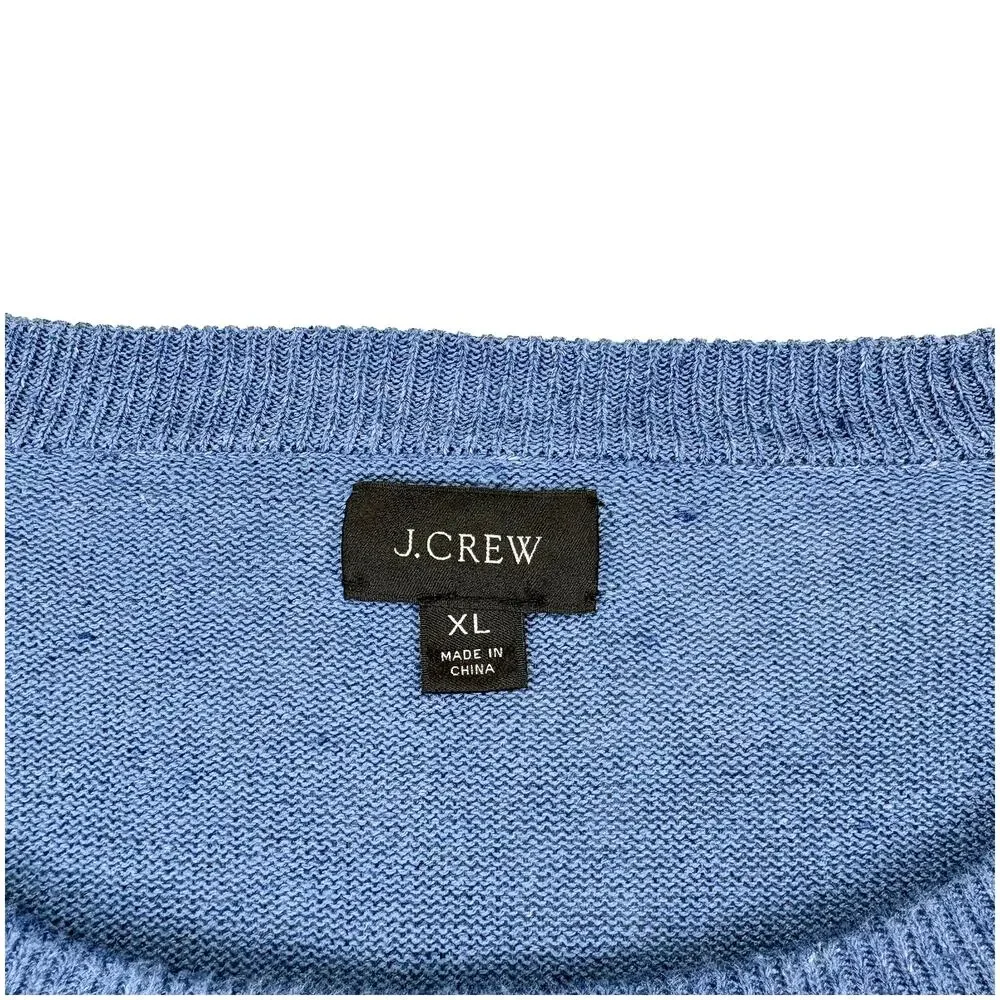 J Crew Linen Cotton Crewneck Sweater XL Blue Lightweight Coastal Preppy
